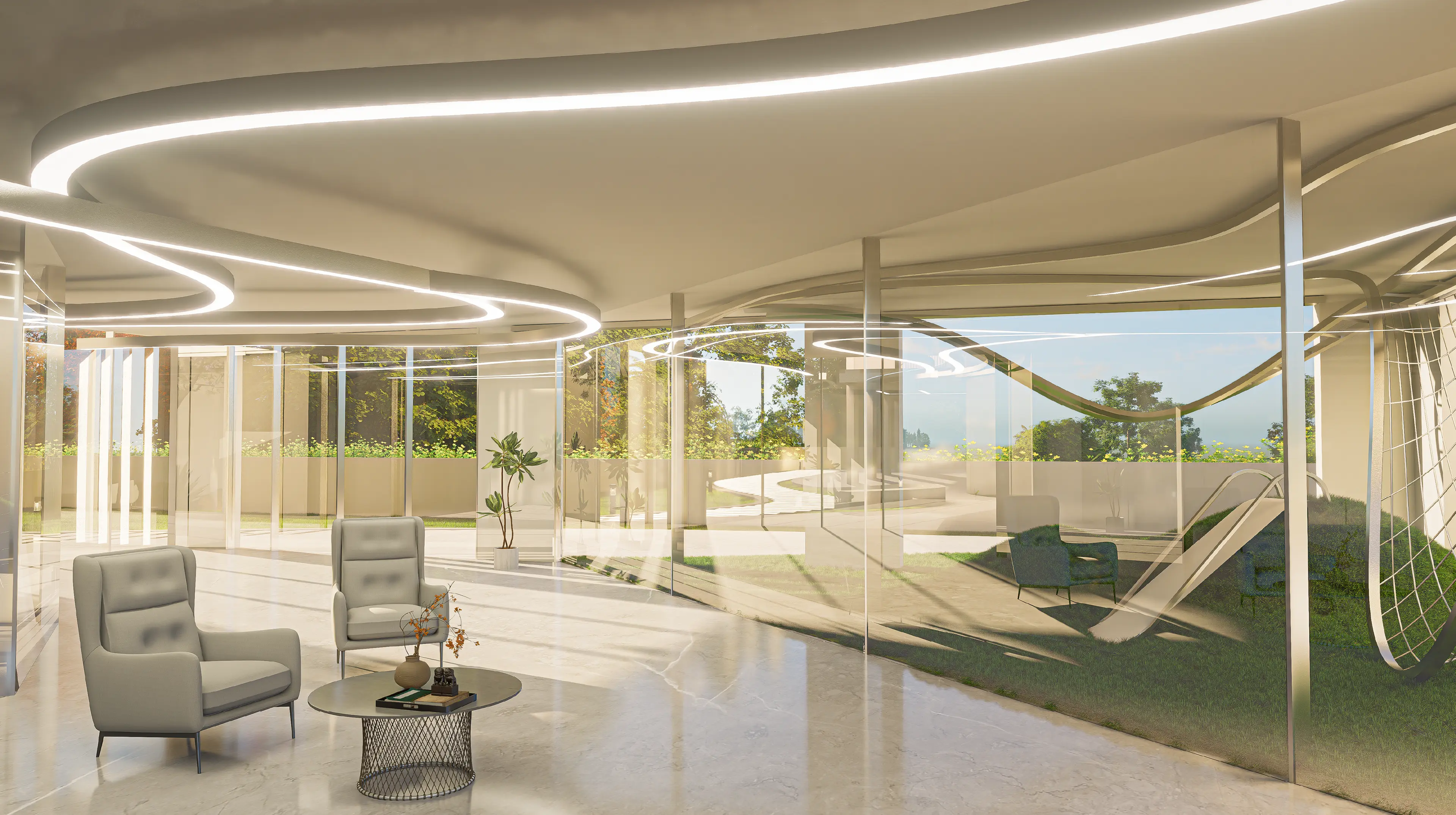 Spacious living room interior at Aira